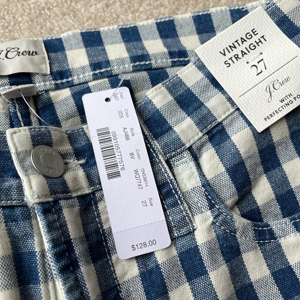 J. Crew Women’s Preppy blue check vintage straight jeans size 27 NWT - Picture 5 of 7